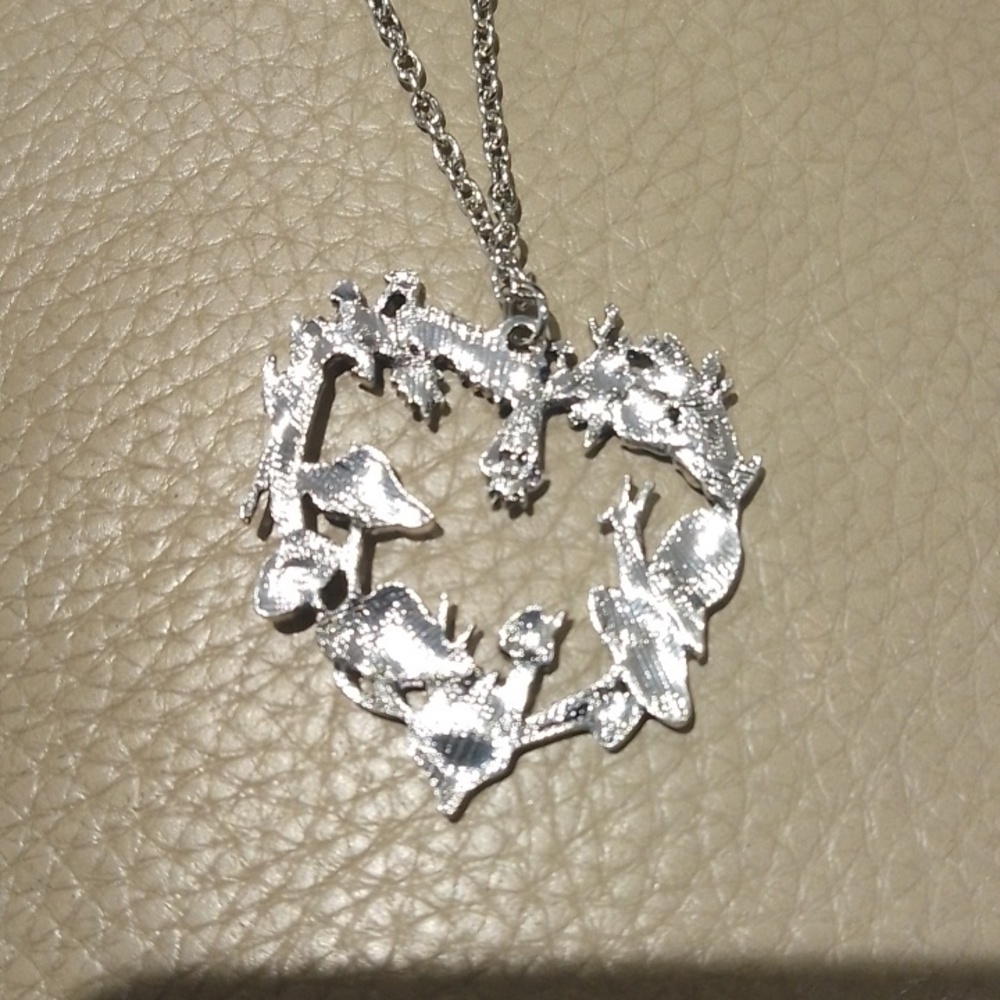 Detailed Heart Pendant With Snail And Mushrooms Necklace - Picture 2 of 4